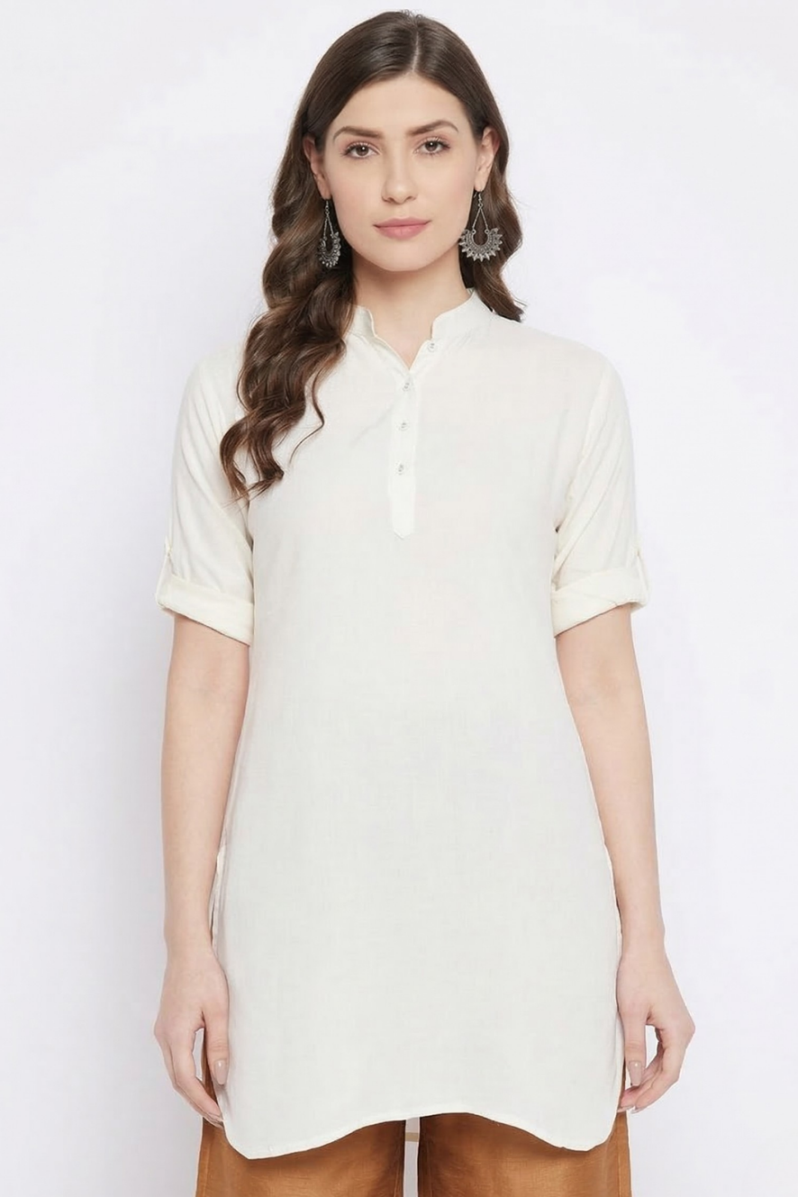 Off White Solid Coloured Short Kurti - 32" Length