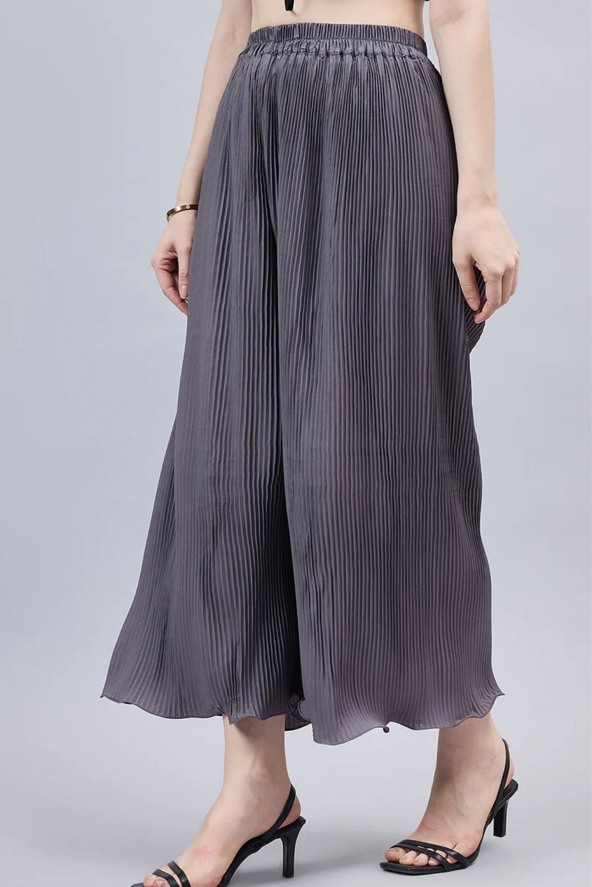 Bottle Green Pleated Chiffon Palazzo
