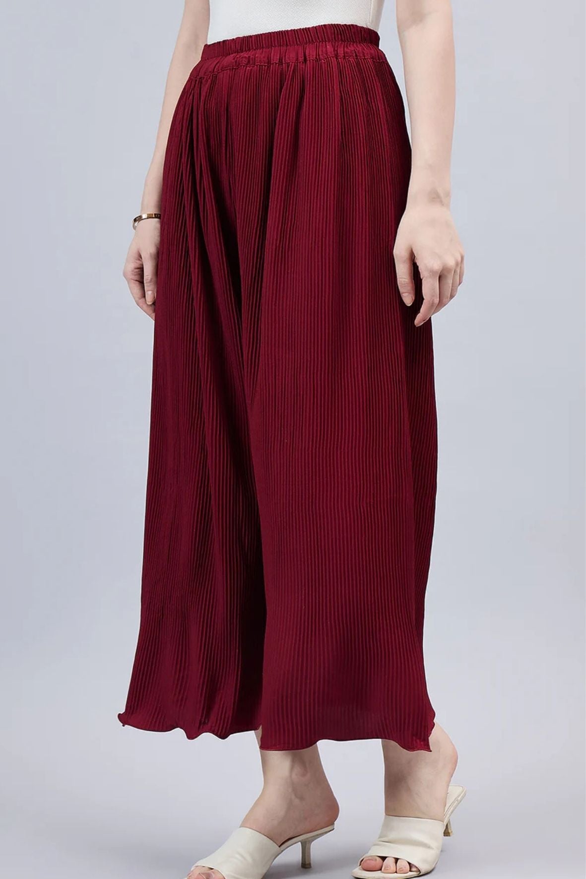 Red Pleated Chiffon Palazzo