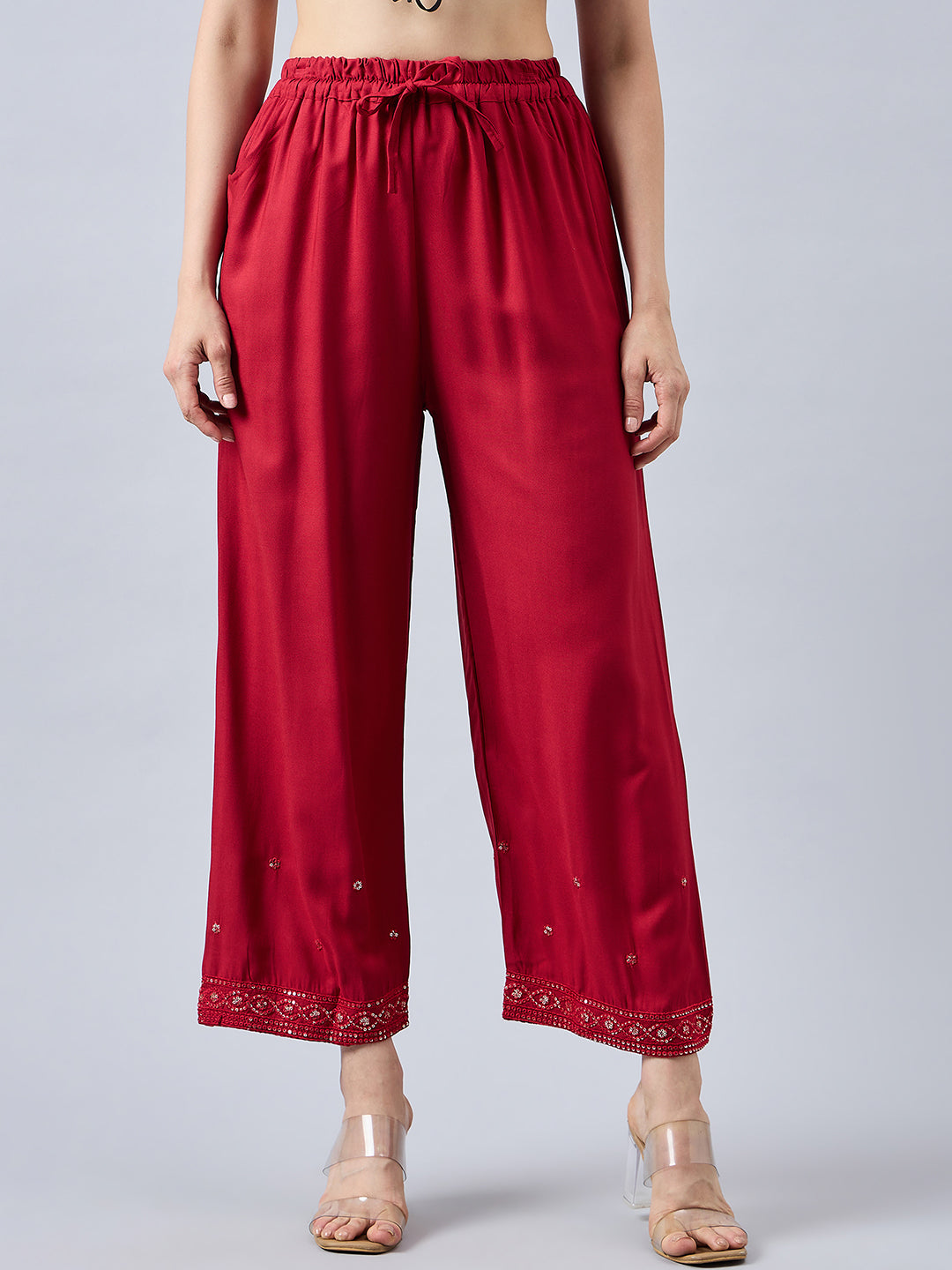 Red Embellished Palazzo