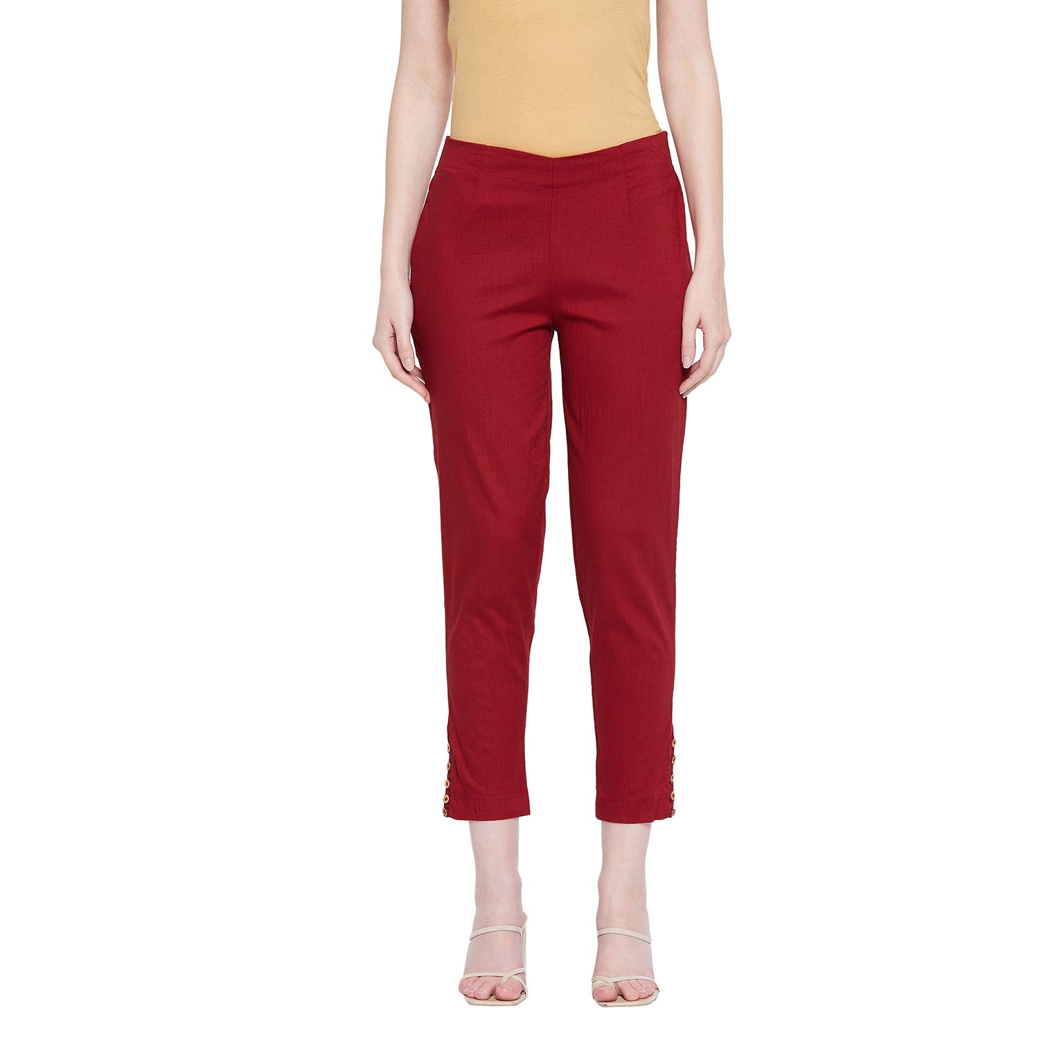 Light Grey Regular Fit Kurti Pant Maroon