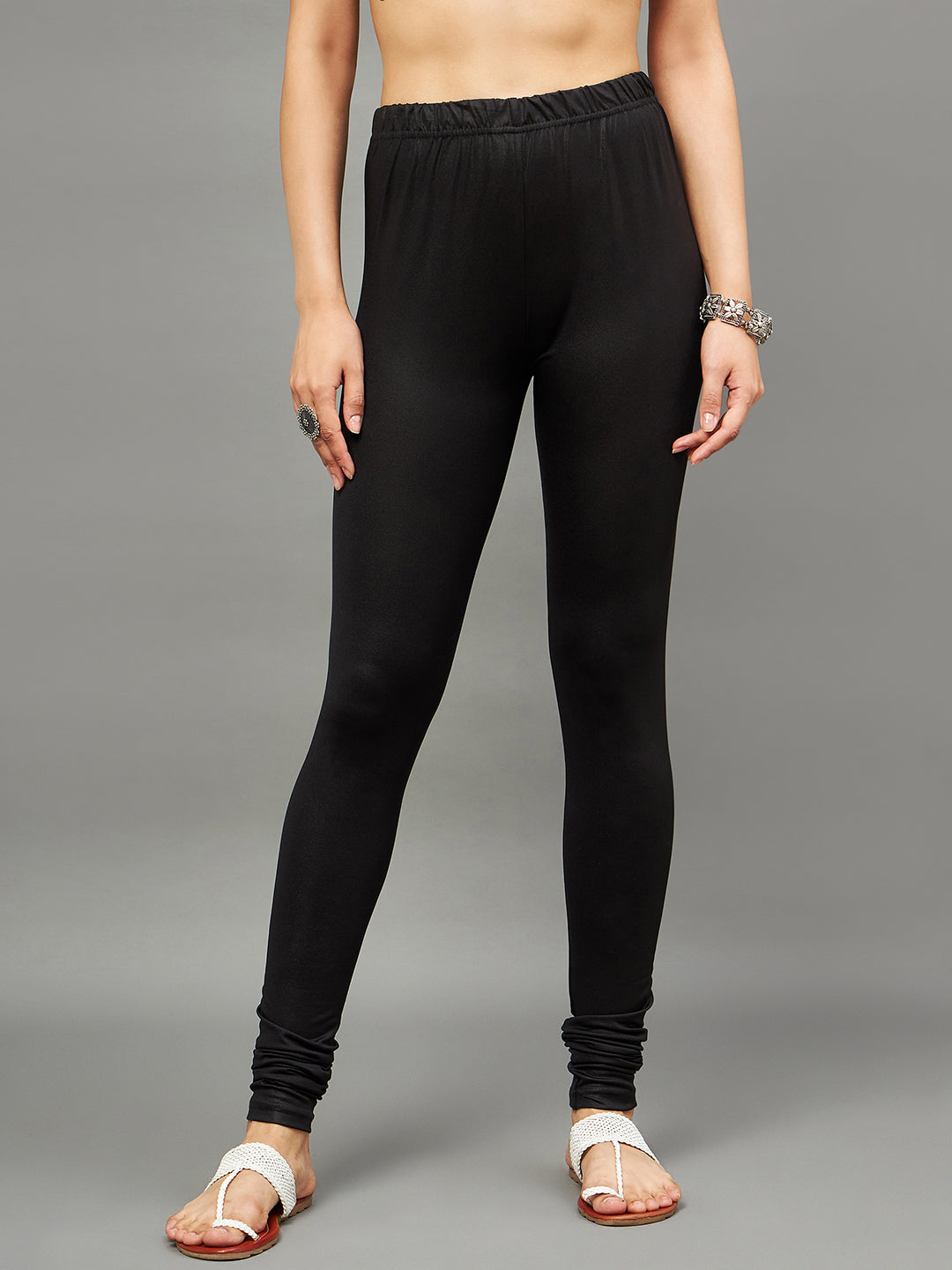Black Shimmer Leggings - Ankle Length