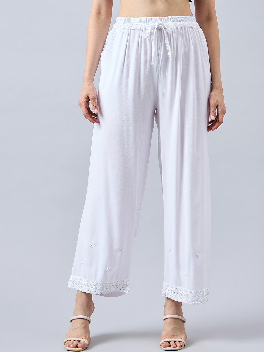 White Embellished Palazzo