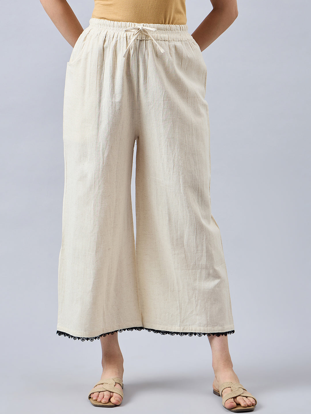 Cotton Palazzo With Black Lace Detailing