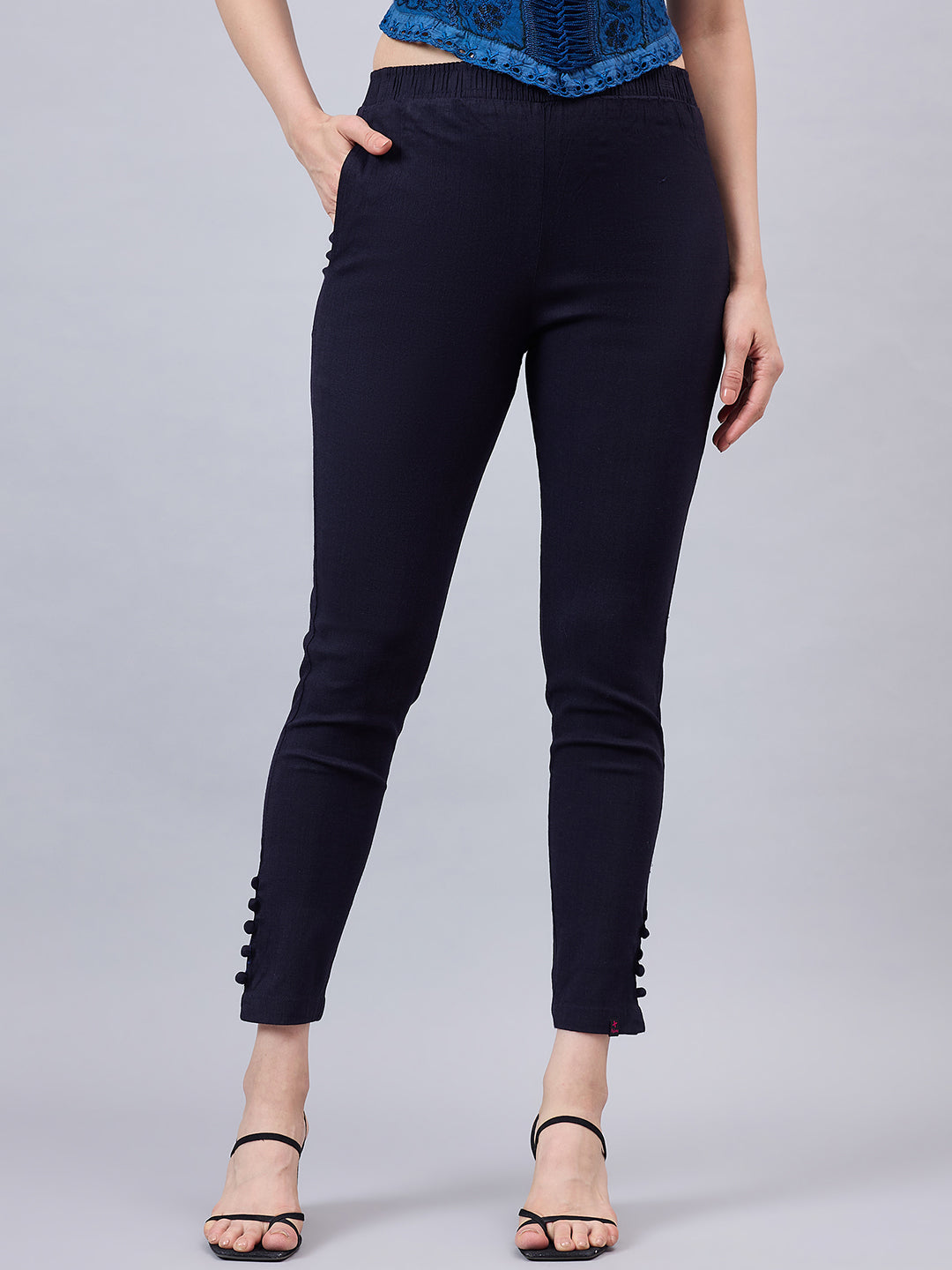 Navy Blue Regular Fit Potli Pants
