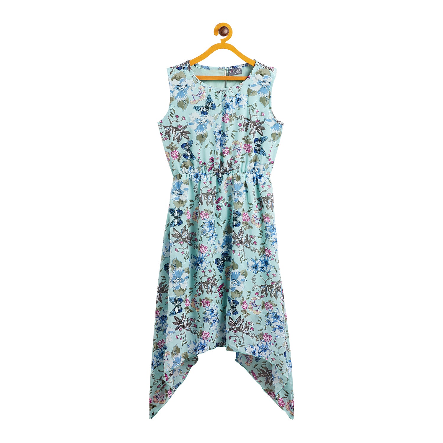 Kids Green Designer Dress with Floral Pattern