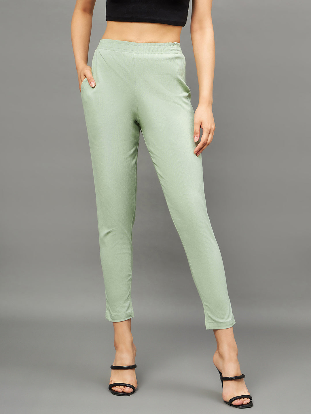 Pista Green Colour Straight Pant