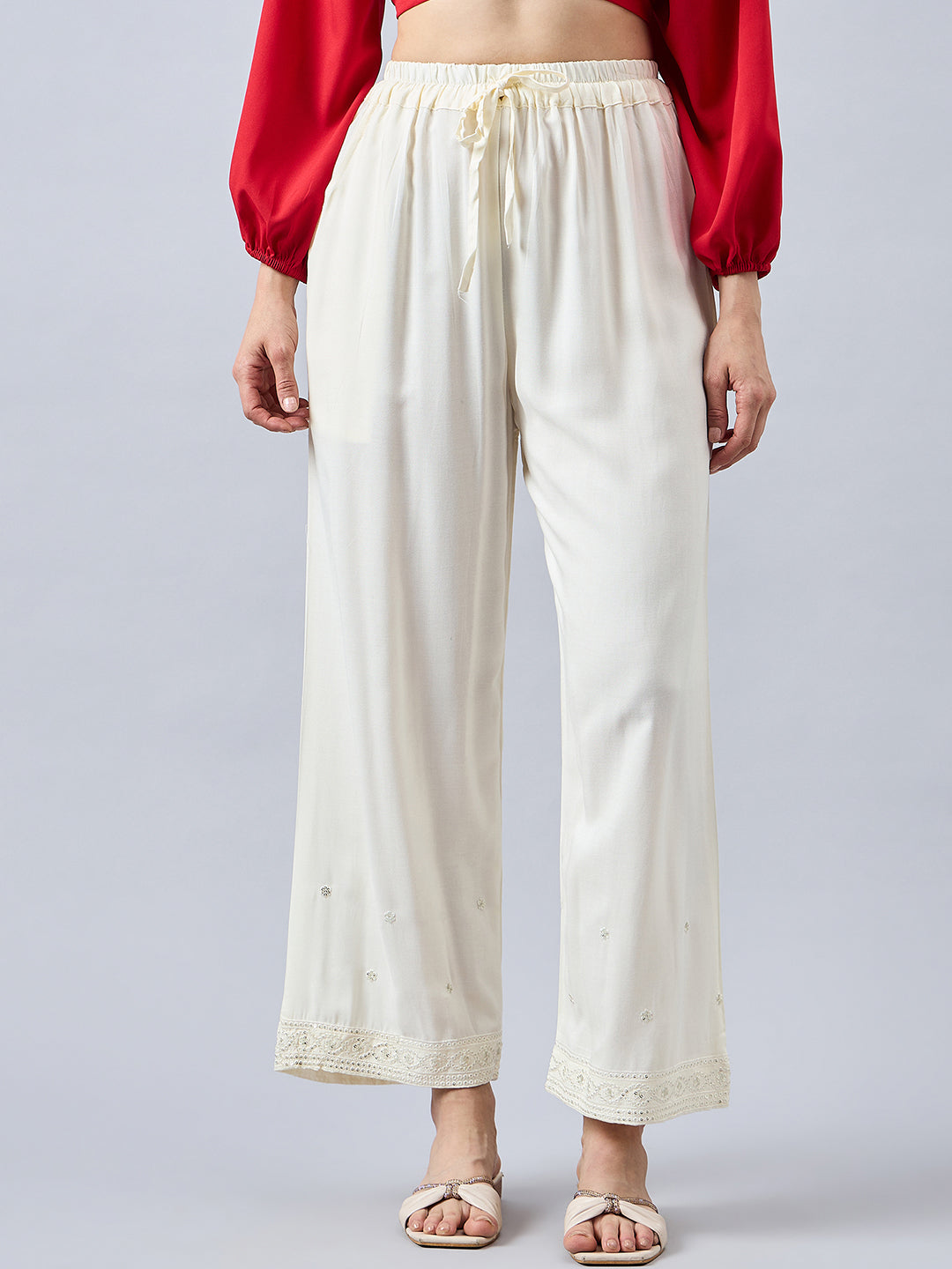 Off White Embellished Palazzo