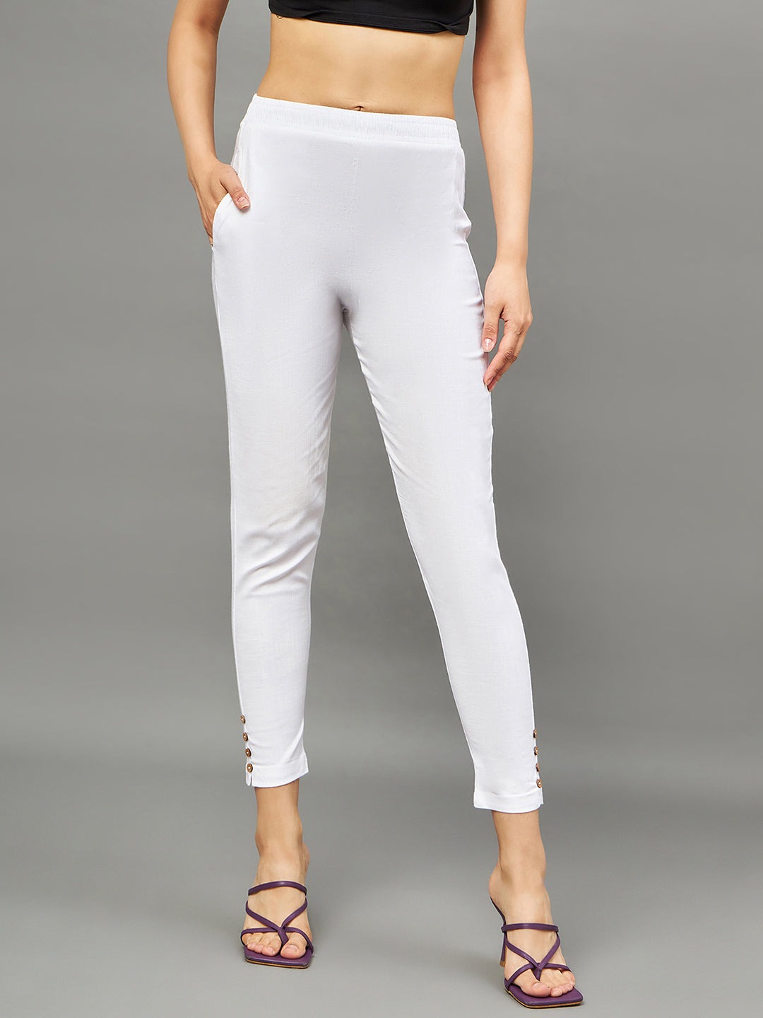 Red Button Pant white M
