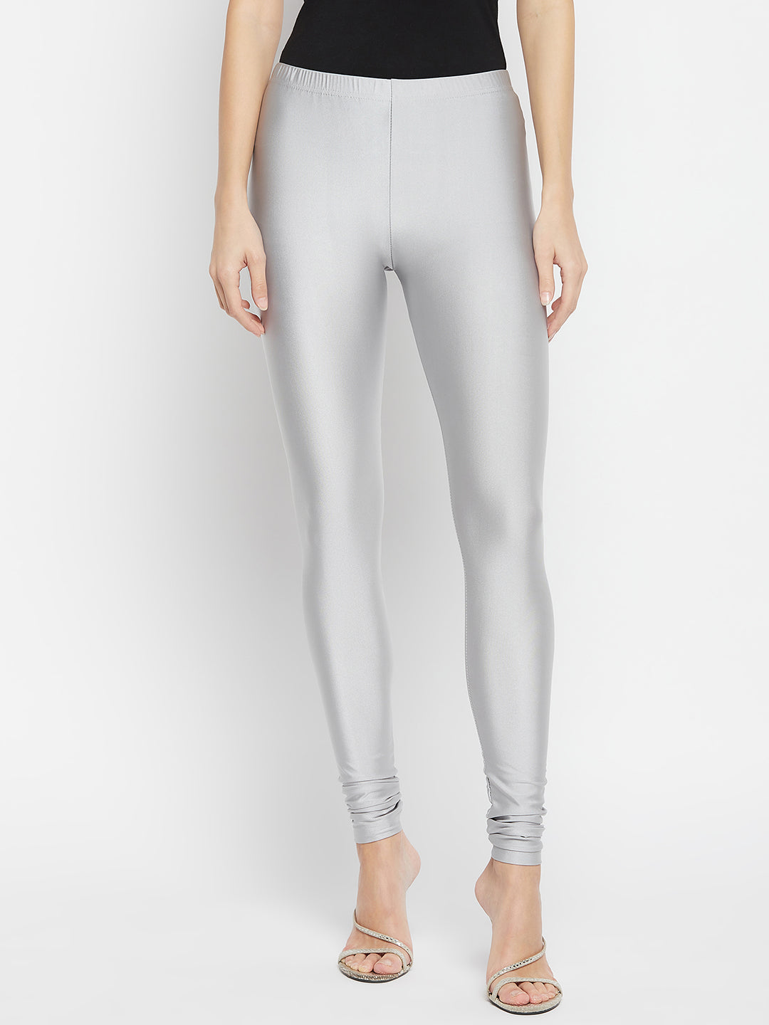 Light Grey Metallic Leggings - Ankle Length