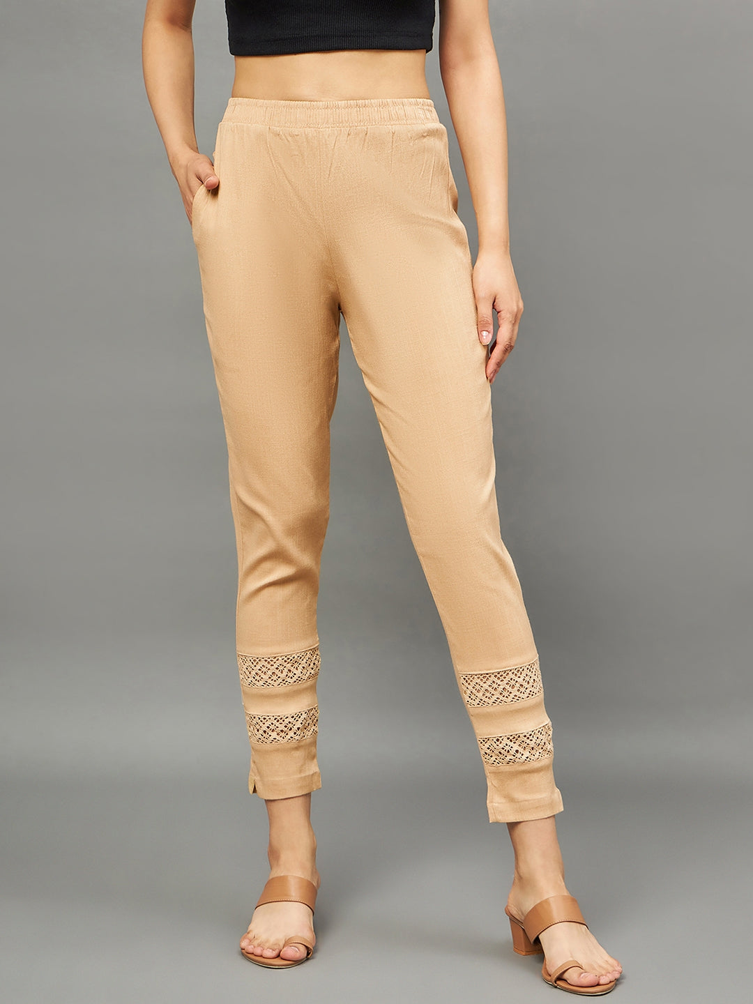 Designer Lace Embroidered Cotton Lycra Pants in 5 colors – Shopin