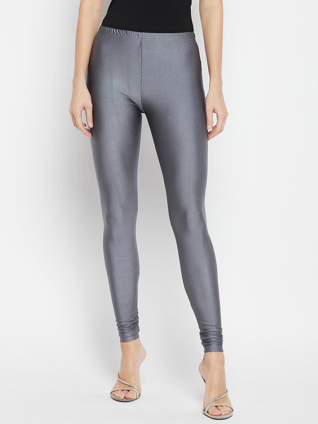 Dark Grey Metallic Leggings - Chudi Length