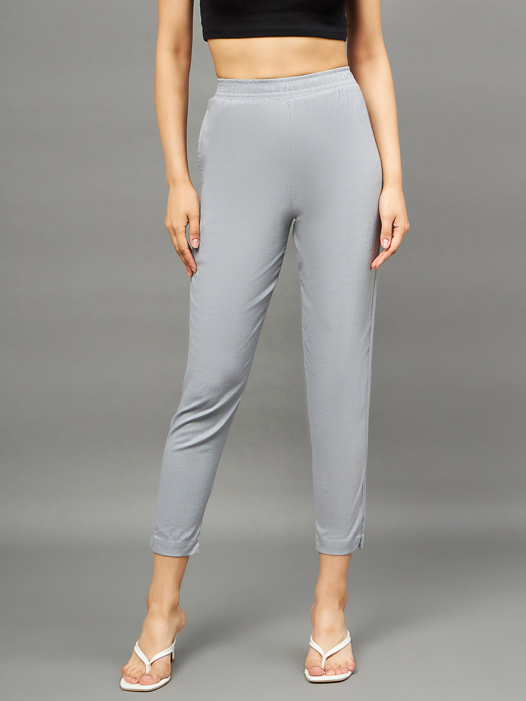 Grey Colour Straight Pant