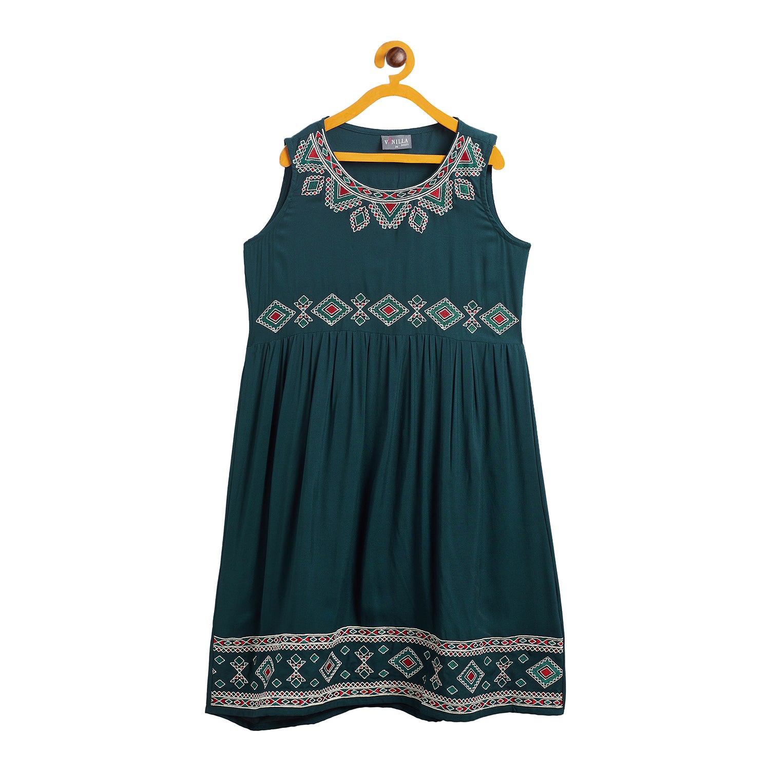 Kids Peacock Green Emb Dress