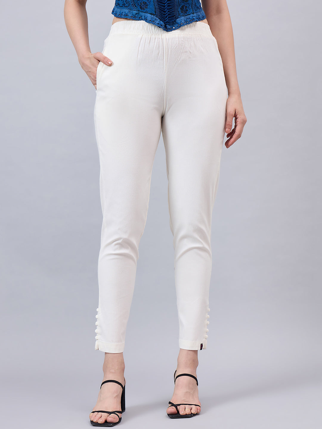 Cream Regular Fit Potli Pants