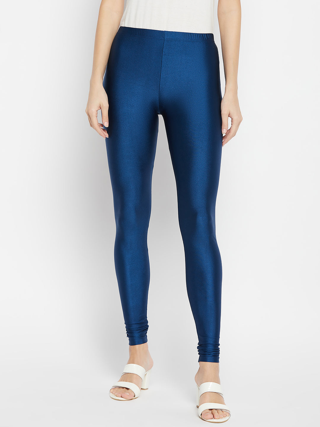 Navy Blue Metallic Leggings - Ankle Length