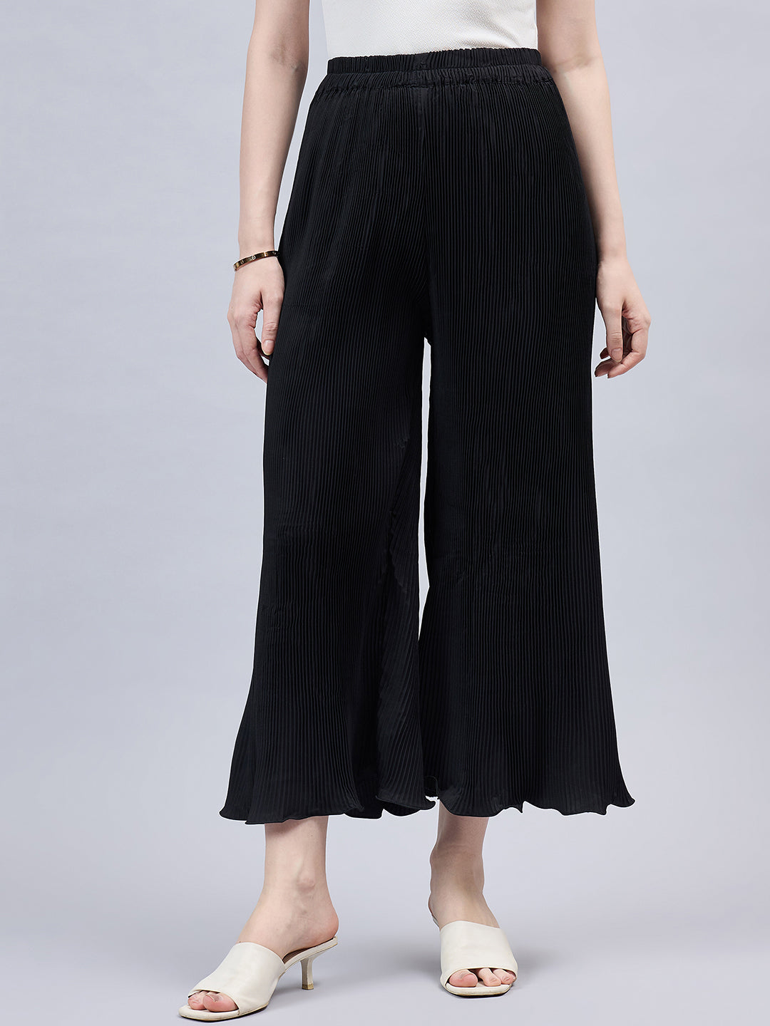 Black Pleated Chiffon Palazzo One size