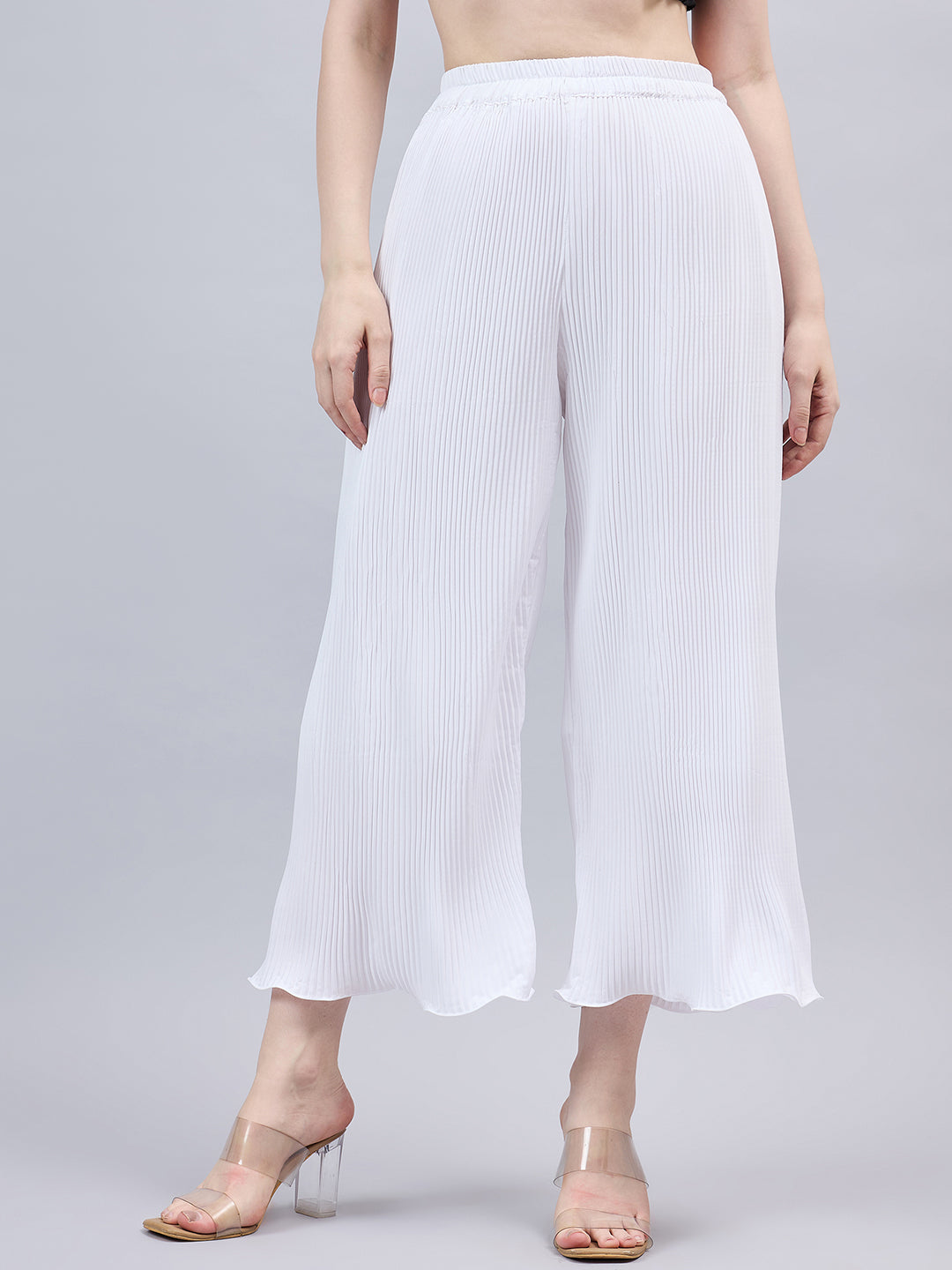 White Pleated Chiffon Palazzo One size