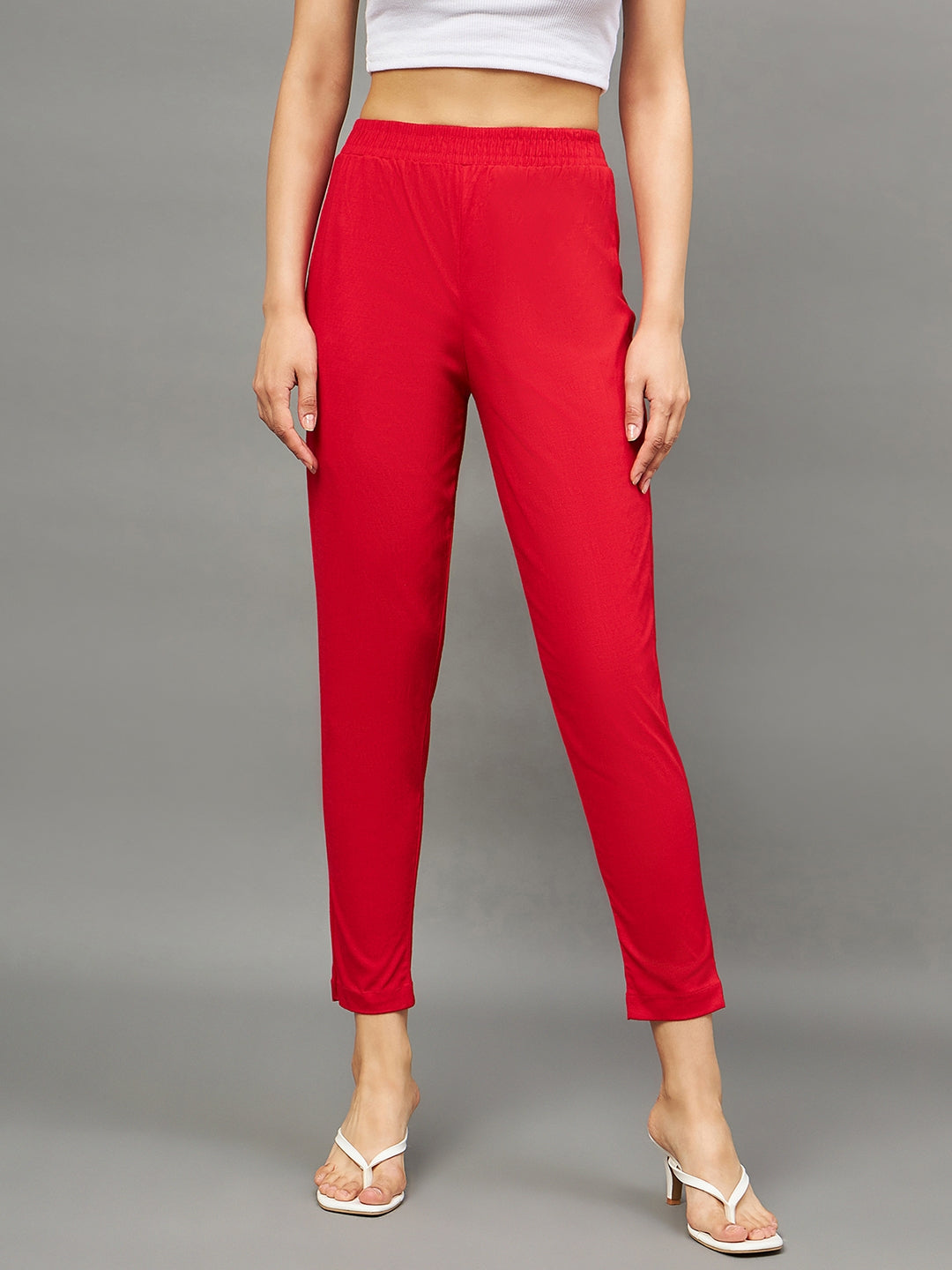 Red Colour Straight Pant