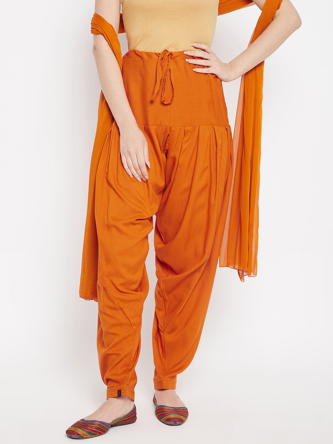 Dark Orange Rayon Plain Patiala (No Duppatta )