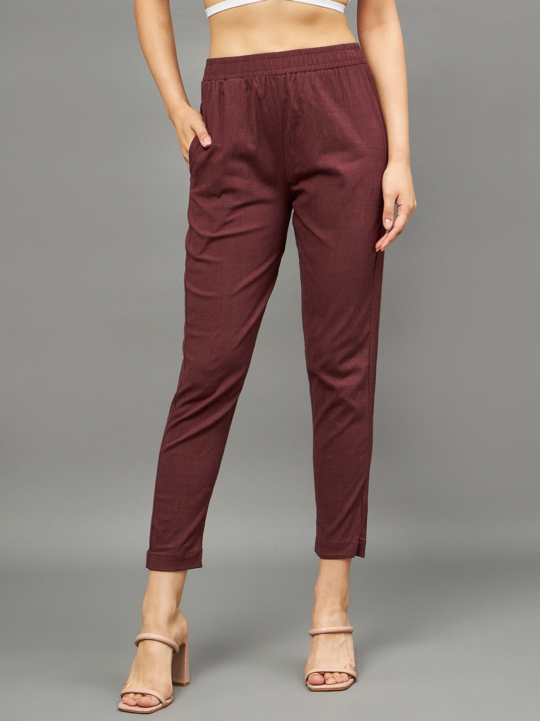 Brown Colour Straight Pant M