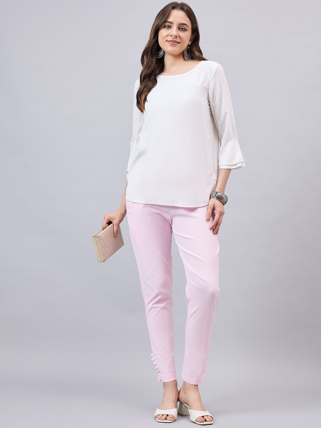 Baby Pink Regular Fit Potli Pants 5XL