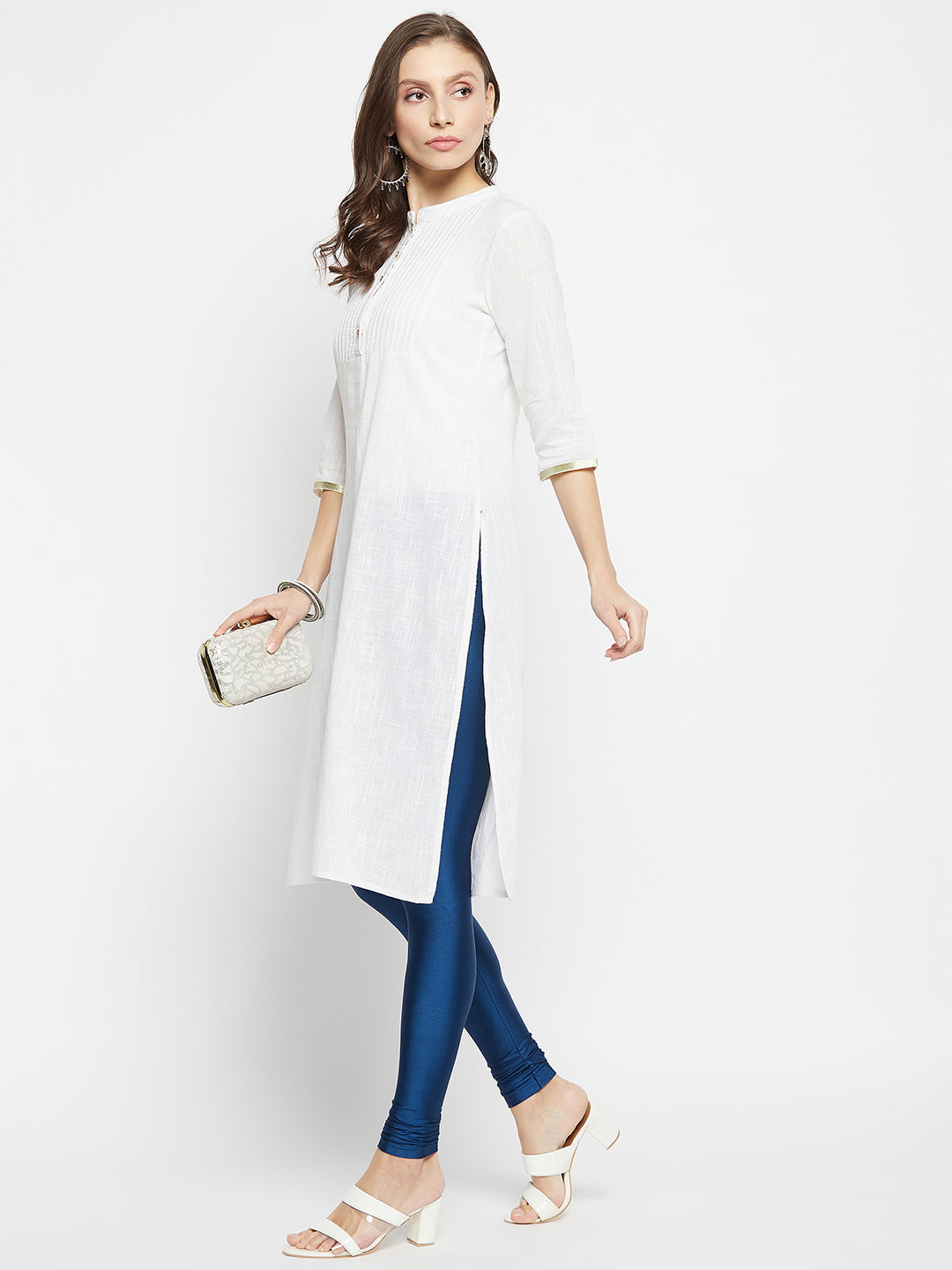 Navy Blue Metallic Leggings - Ankle Length