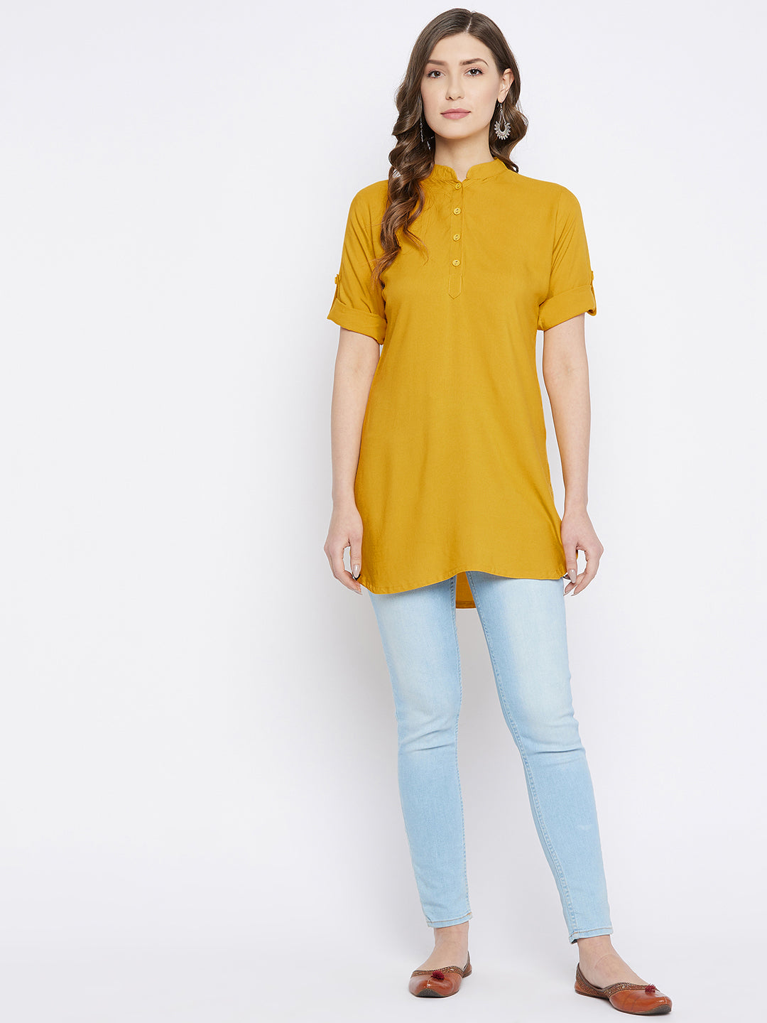 Mustard/Yellow Solid coloured short Kurti - 32" Length