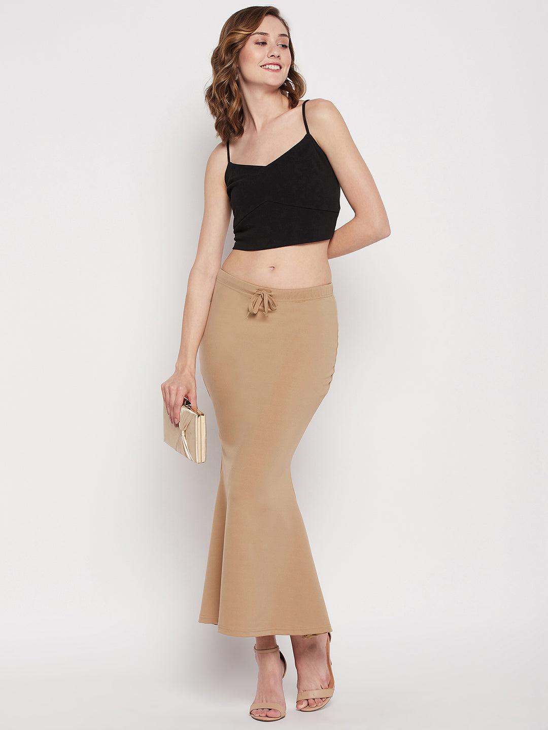 Poly Cotton Lycra Petticoat Saree Shapewear Inskirt - Burly Wood