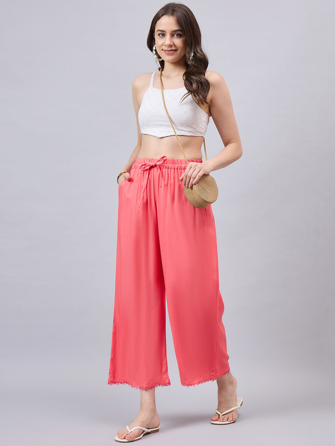 Peach Lace Palazzos