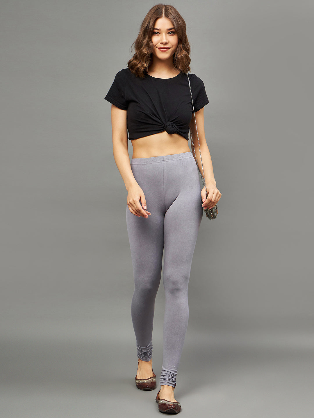 Light Grey Viscose Chudidar Leggings L