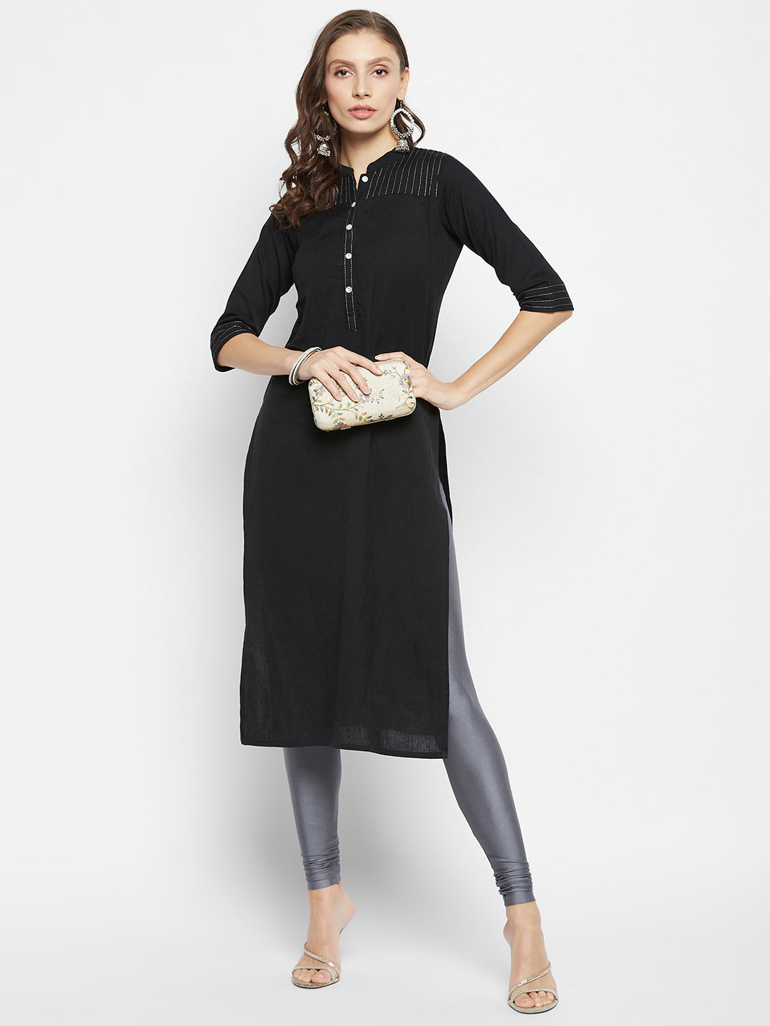 Dark Grey Metallic Leggings - Chudi Length