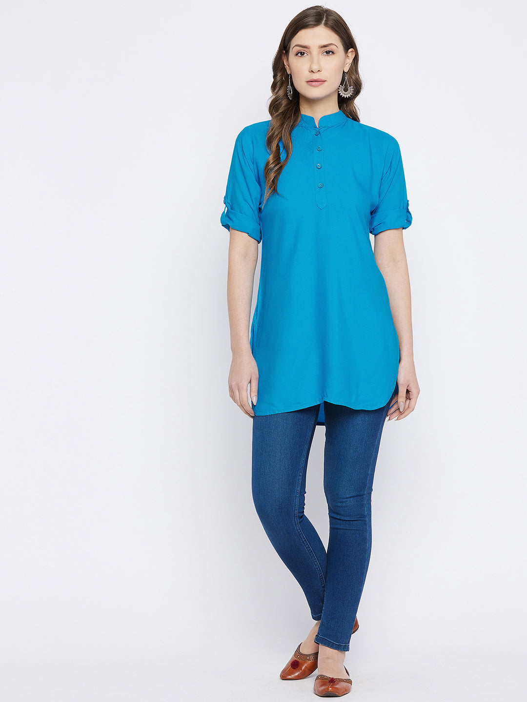 Sky Blue Solid Coloured Short Kurti - 32" Length 2XL