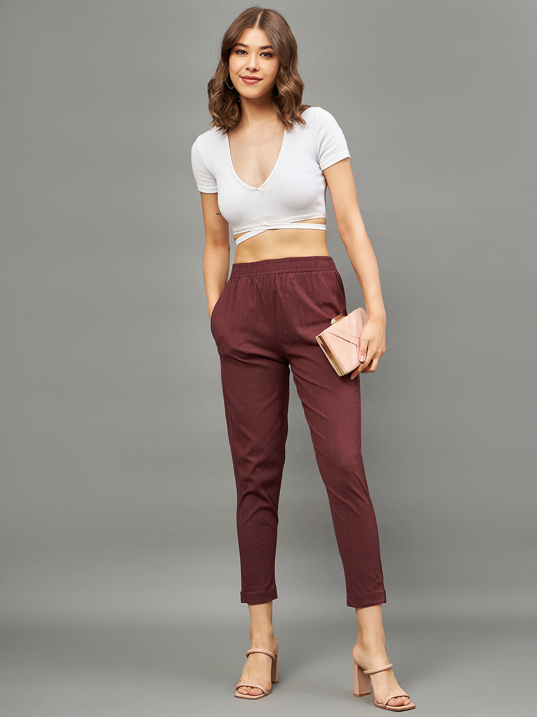 Brown Colour Straight Pant L