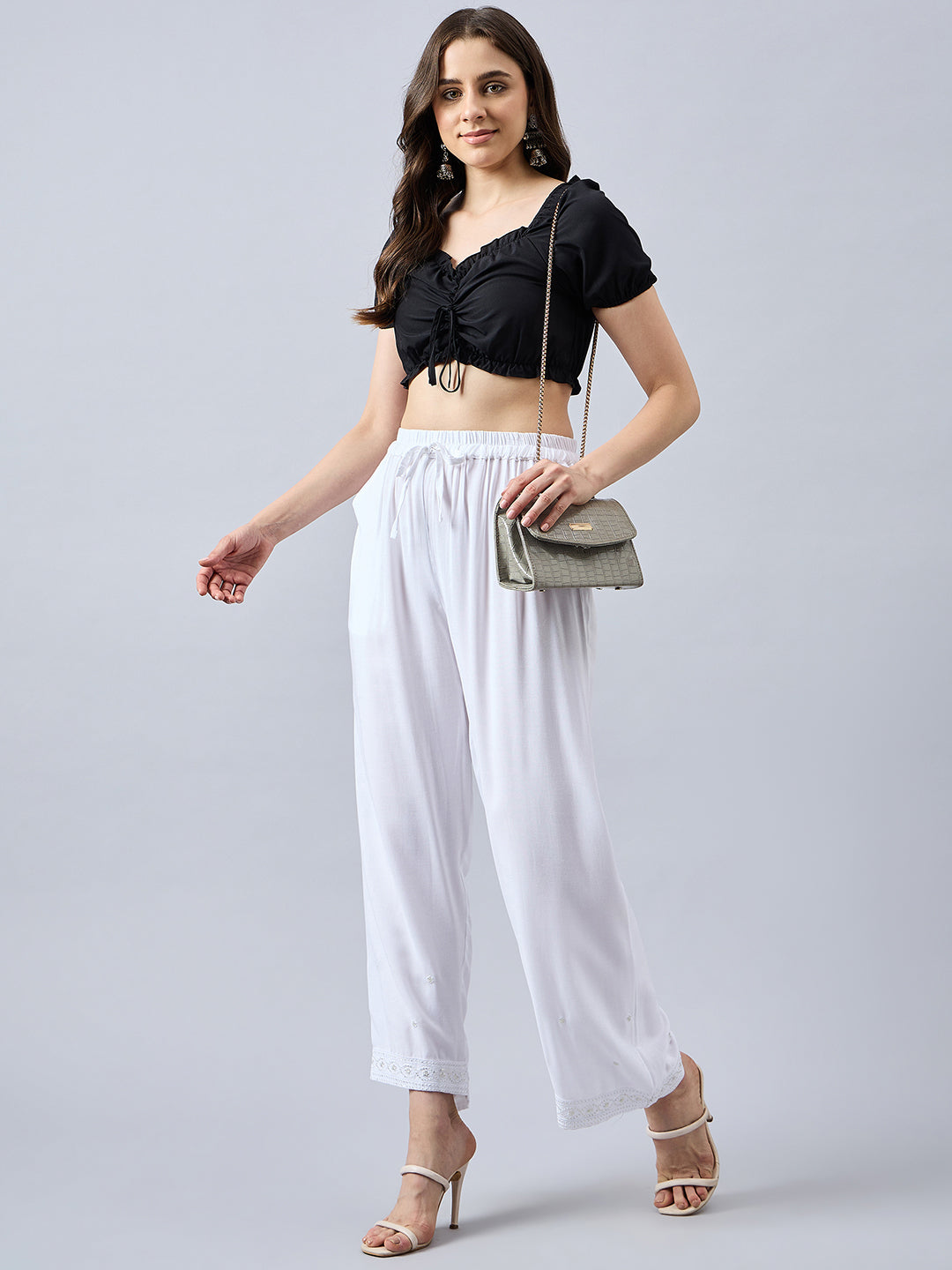 White Embellished Palazzo