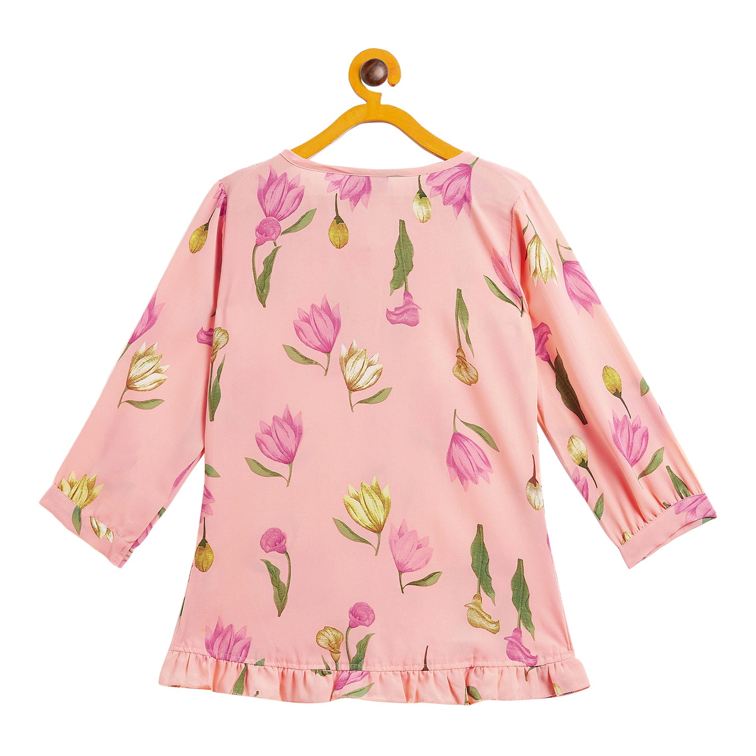 Kids Top Floral Printed Collar Pattern - Peach