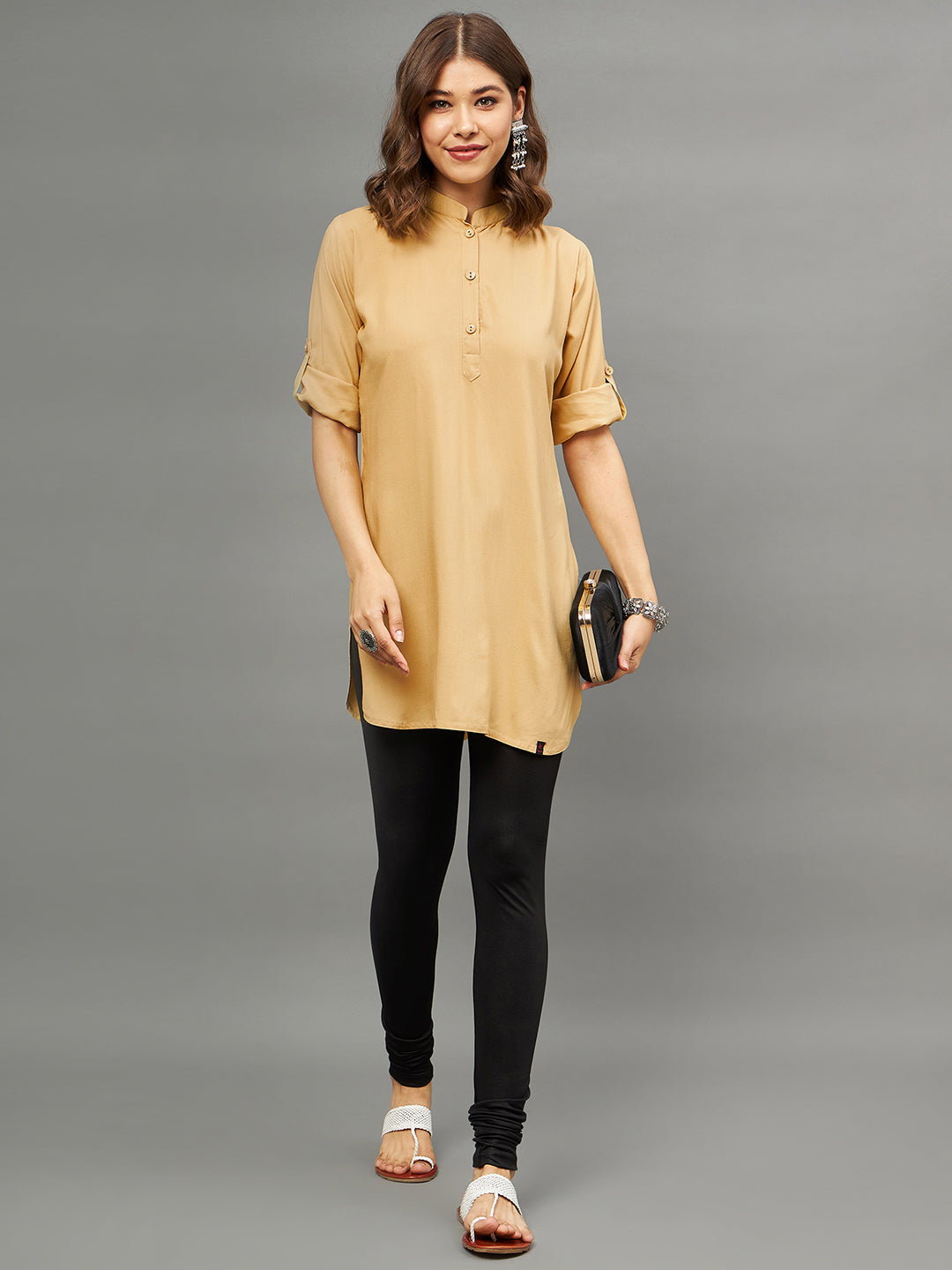 Bottle Green Solid Coloured Short Kurti - 32" Length