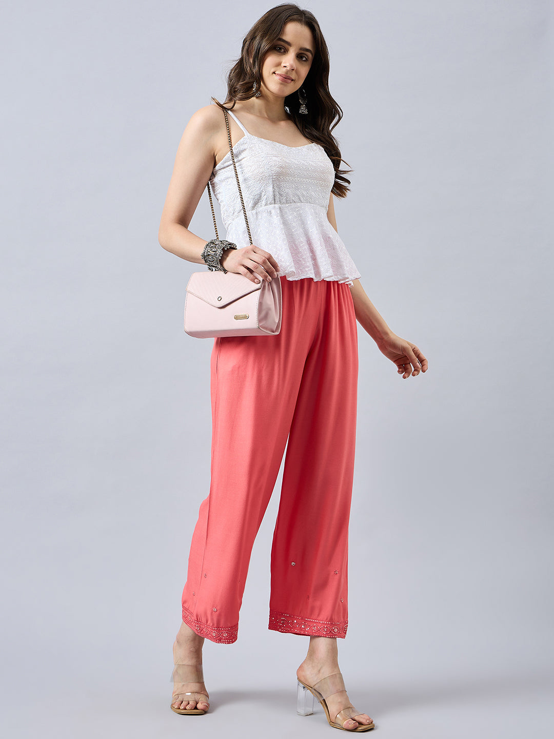 Peach Embellished Palazzo