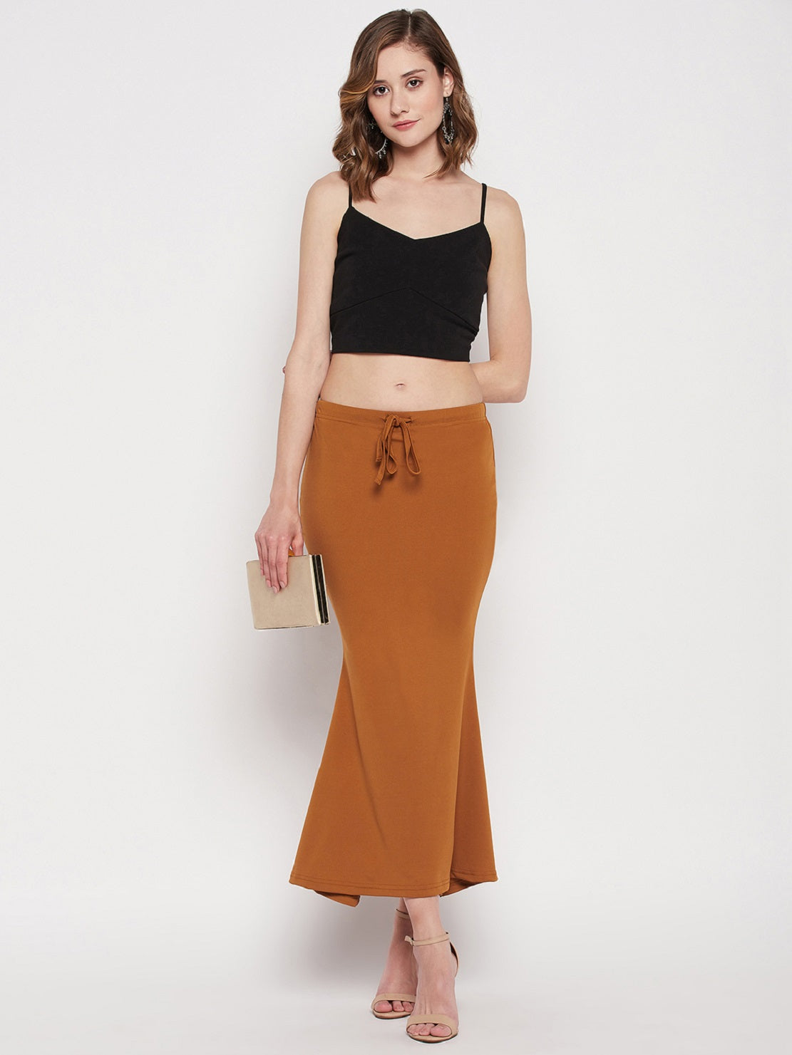 Mustard Polyster Lycra 4 Side stretchable Fabric Saree Shapewear Petticoat  - Shreeji Designer - 4114773
