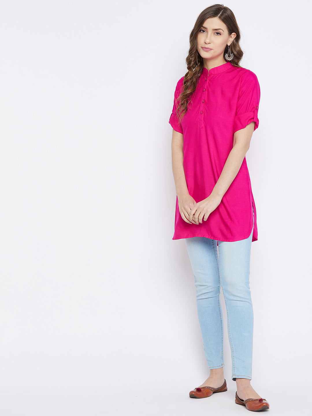 Pink Solid Coloured Short Kurti - 32" Length