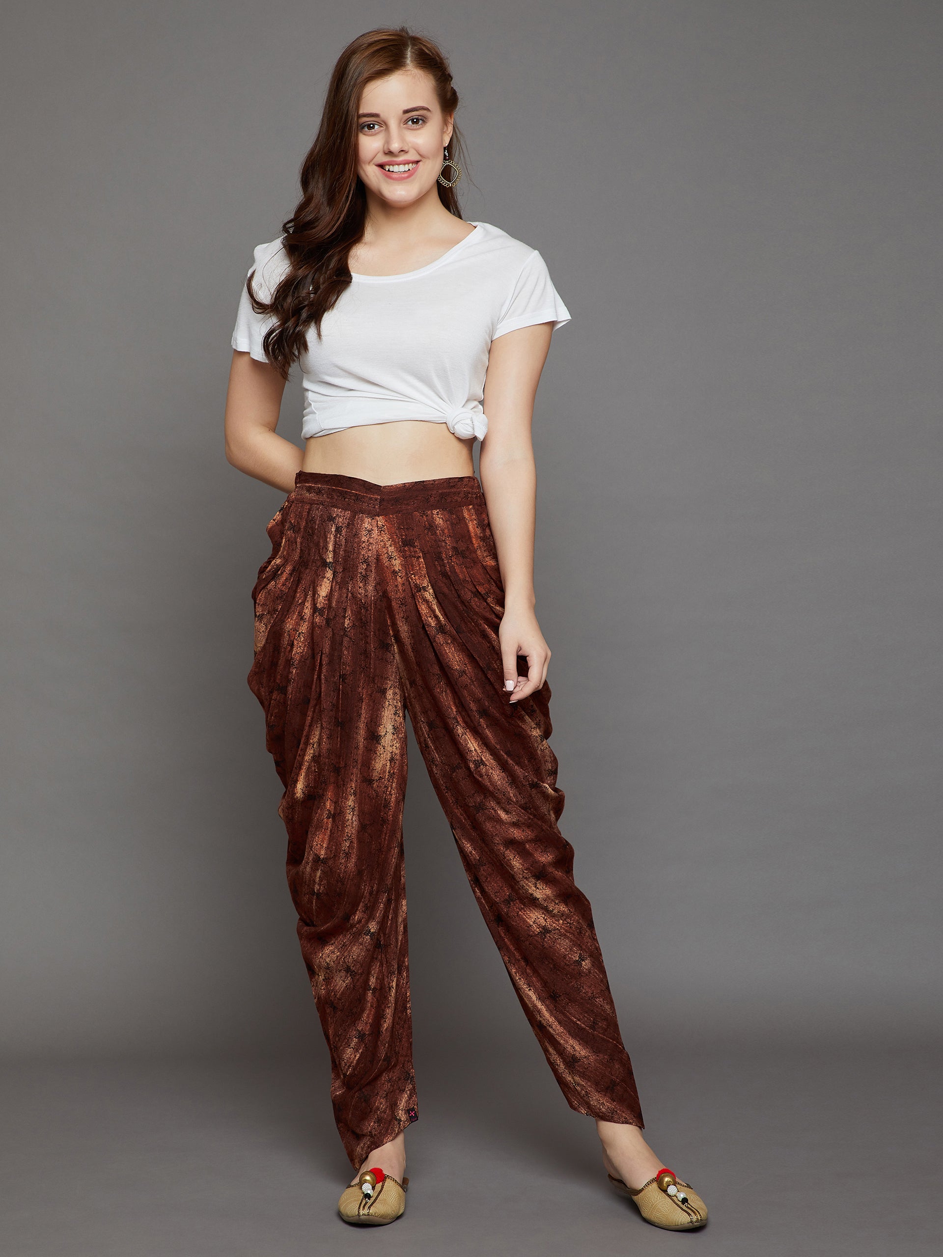 Brown Printed Dhoti Freesize