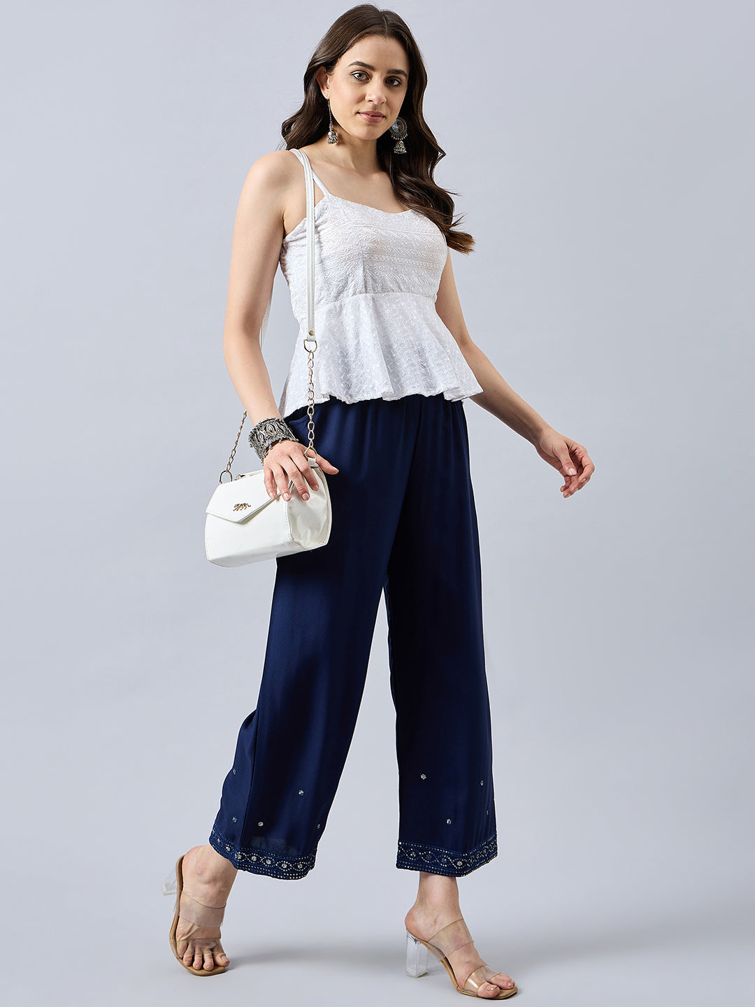 Navy Blue Embellished Palazzo