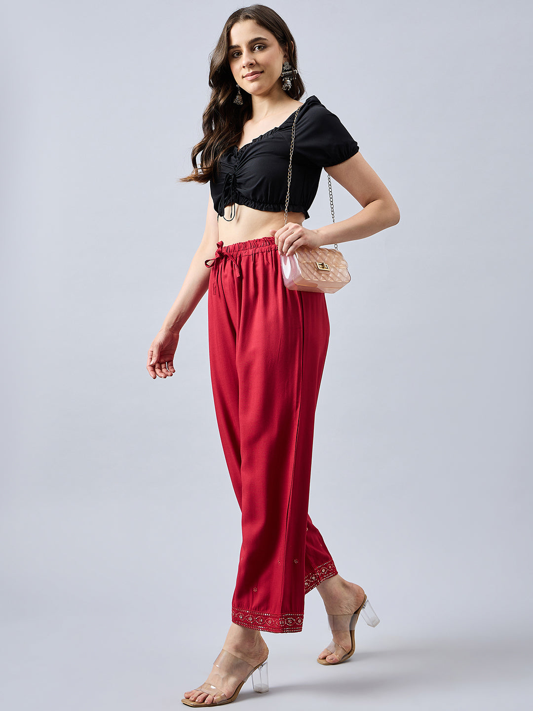 Red Embellished Palazzo