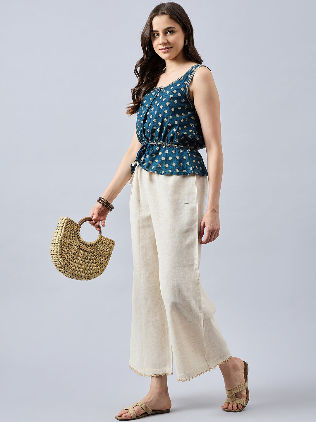 Cotton Palazzo With Skin Lace Detailing