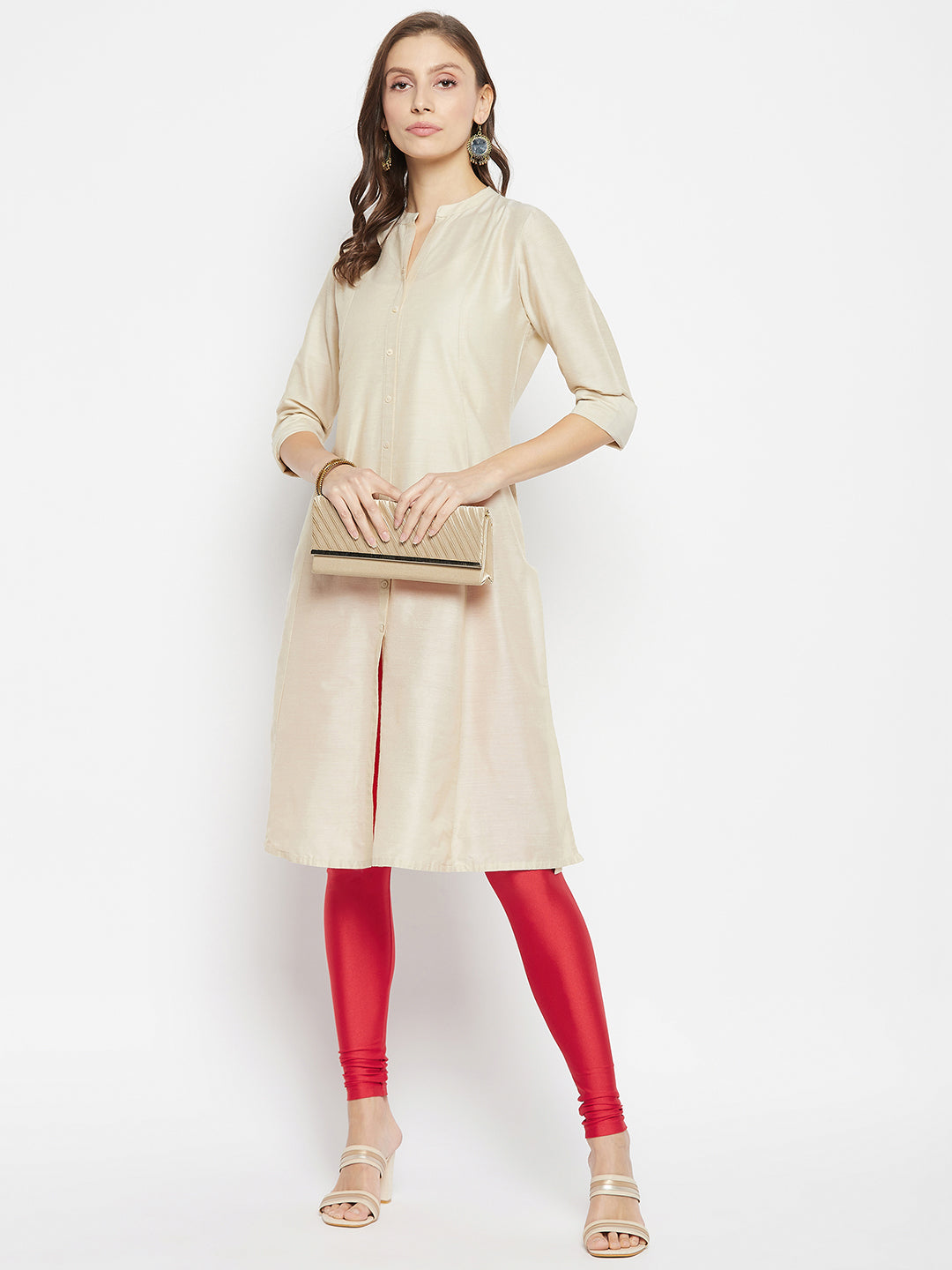 Red Metallic Leggings - Ankle Length