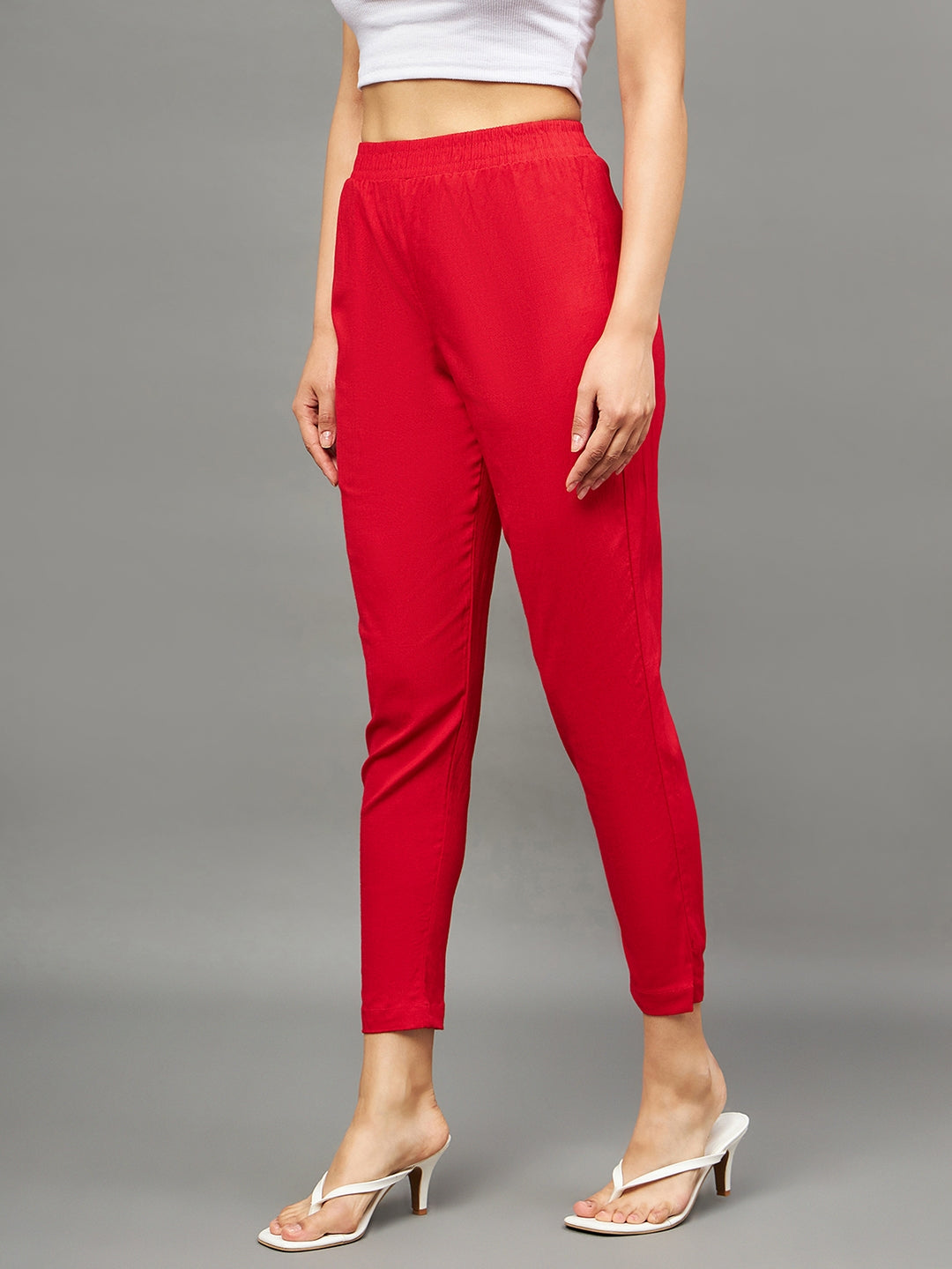 Red Colour Straight Pant