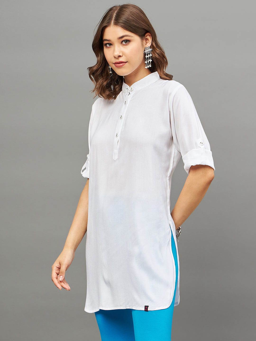 Bottle Green Solid Coloured Short Kurti - 32" Length