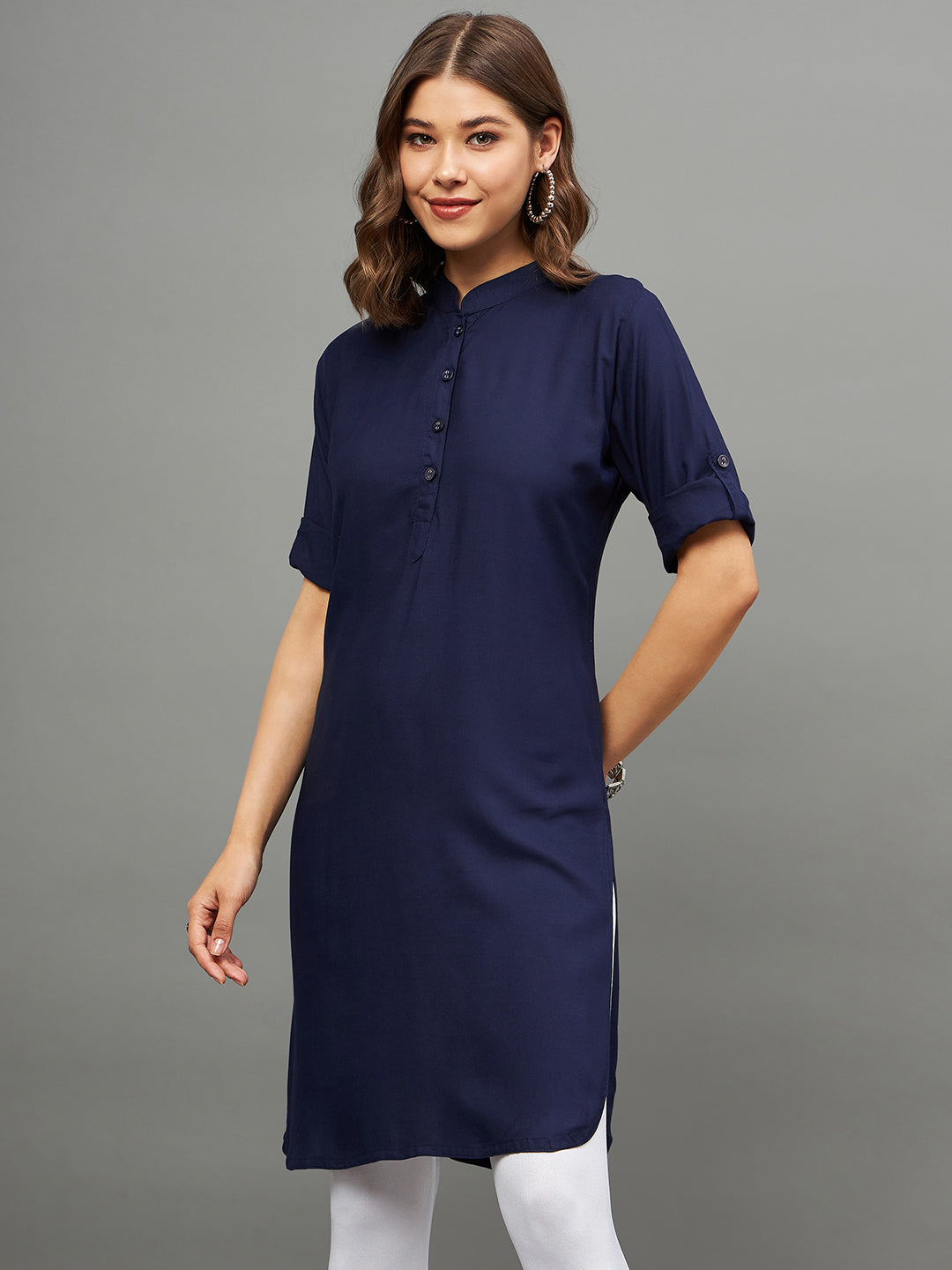 Bottle Green Solid Coloured Short Kurti - 32" Length