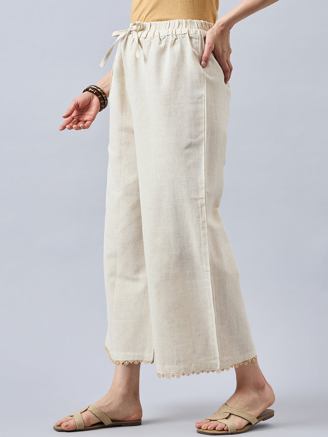 Cotton Palazzo With Skin Lace Detailing