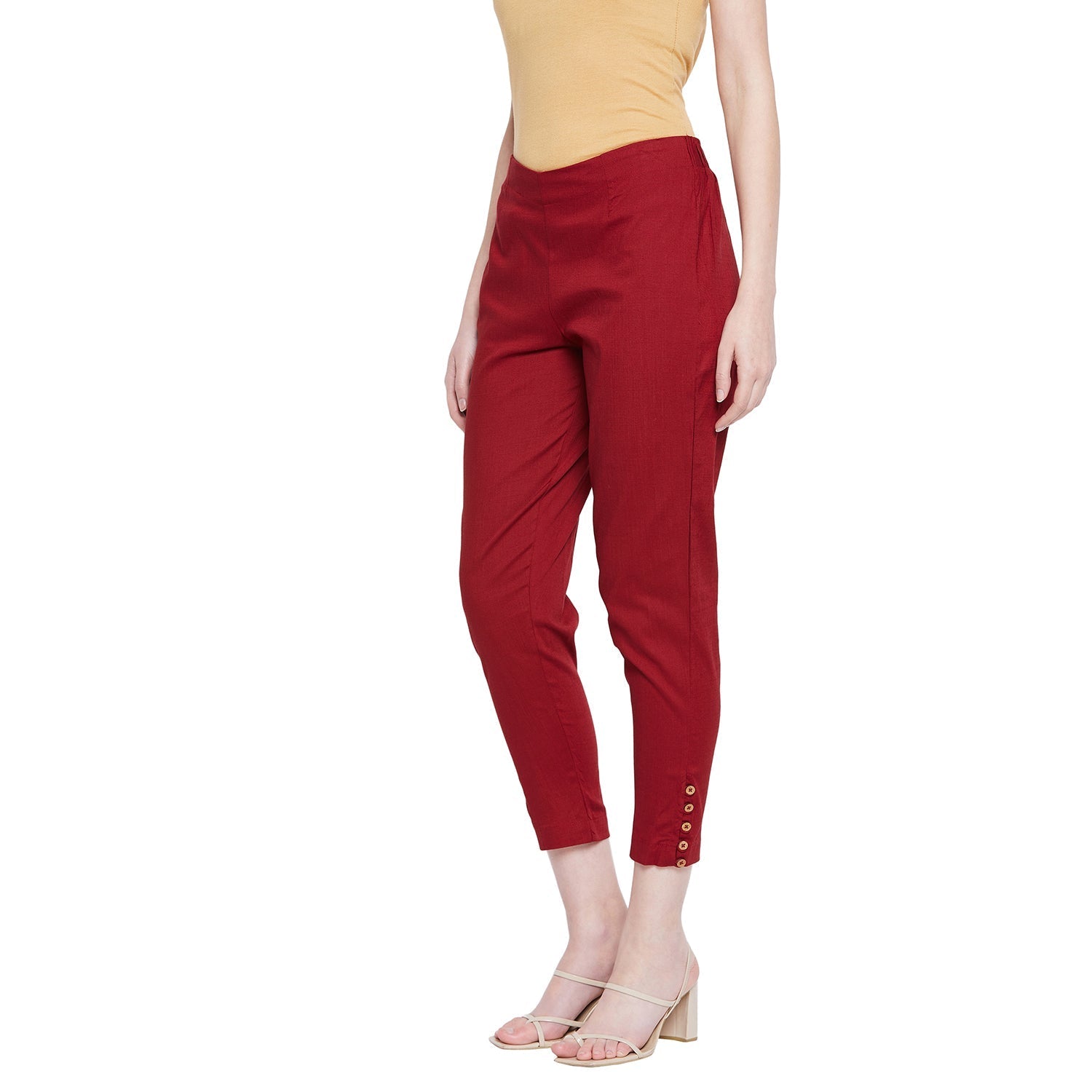 Straight Fit Designer Full lace Ankle Length Legging For Women Color Red